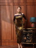 Maya Gold Lace Cheongsam Dress