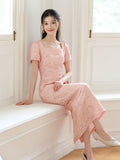 Lapis Cherry Blossom Pink Slim-Fit Cheongsam Dress