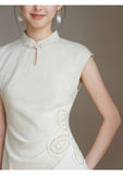 Vina Raw Linen Apricot Slim Cheongsam Dress