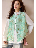 Serpentine Mint Velvet Beaded Cheongsam Vest