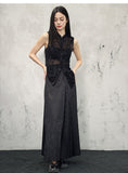 Xiaowen Black Lace Jacquard Cheongsam Top