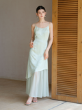 Beatrix Smoke Blue Jacquard Cheongsam Slip Dress