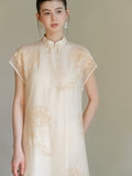 Angelique Warm Jade Pearl Embroidered Cheongsam Dress