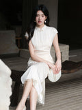 Leonora Cream White Embroidered Cheongsam Dress