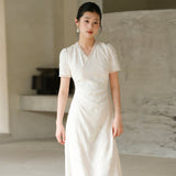 Glimmer Crabapple Apricot Embroidered Cheongsam Dress