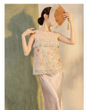 Interlude 2-Piece Embroidered Vest Champagne Skirt Cheongsam Set