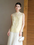 Dara 2-Piece Cloud Yellow Embroidered Vest Cheongsam