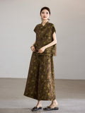 Celeste 2-Piece Yellow Coffee Jacquard Top Cheongsam