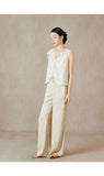 Regulus Beige Jacquard High-Waisted Pants Cheongsam