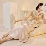 Sabrina 2-Piece Embroidered Shawl Cheongsam Set
