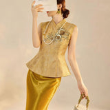 Thalia Gold Slim-Fit Cheongsam Top