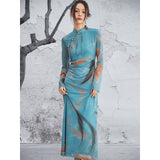 Allure Blue Tassel Frog-Buttons Cheongsam Dress