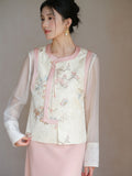 Ramona Ornate Pink Jacquard Cheongsam Vest Embroidered Qipao