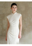 Romina Peach Textured Jacquard Cheongsam Dress