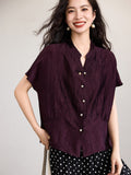 Charm Grape Purple Acetate Short Sleeve Top Cheongsam