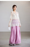 Crescendo Light Taro Purple Wide-Leg Casual Pants Cheongsam