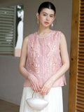 Tranquility 2-Piece Sheer Pink Embroidered Cheongsam Top
