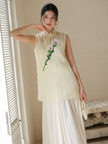 Yasmine Light Millet Yellow Lace Cheongsam Top