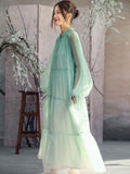 Moonlight Gradient Green Chiffon Cheongsam Dress