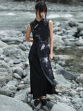 Jade Black Floral Print Cheongsam Dress