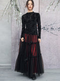 Peridot Black Red Layered Cheongsam Skirt