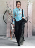 Adeline Blue Floral Print Cheongsam Top