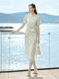 Modiste Beguiling Green Printed Cheongsam Frog Buttons Qipao Dress
