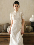 Onyx Apricot Hollow Embroidered Cheongsam Dress