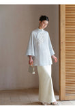 Tiara Cloud Blue Beaded Jacquard Cheongsam Top