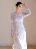Nerissa Purple Smoke Floral Cheongsam Dress