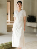 Glimmer Crabapple Apricot Embroidered Cheongsam Dress