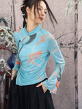Adeline Blue Floral Print Cheongsam Top