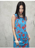 Persephone Blue Color-Block Cheongsam Dress