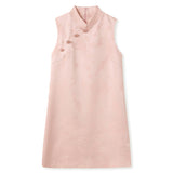 Quintessa Embroidered Peach Fog Cheongsam Dress