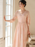 Ursula Peach Blossom Embroidered Cheongsam Dress