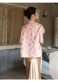 Leandra Cloud Pink Floral Cutout Cheongsam Top