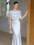 Anemone Ice Silver Jacquard Cheongsam Dress