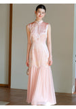 Theodora Mist Pink Jacquard Satin Cheongsam Dress