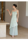 Beatrix Smoke Blue Jacquard Cheongsam Slip Dress