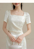 Vita Heron Feather White Slim Cheongsam Dress