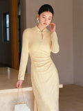 Ines Unique Knitted Jacquard Cheongsam Dress Modern Qipao