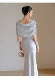 Anemone Ice Silver Jacquard Cheongsam Dress