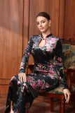 Ivory Black Velvet High-Slit Cheongsam