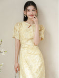 Renowned Xiangye Yellow Jacquard Cheongsam Dress