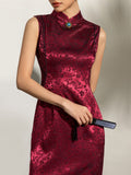 Isolde Wine Jacquard Dragon Cheongsam Dress