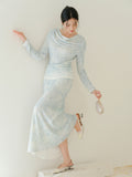 Hematite Sky Blue Lace Cheongsam Top