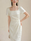 Vita Heron Feather White Slim Cheongsam Dress