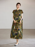Moonstone Flower Green Chiffon Cheongsam Dress