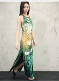 Valencia Print Vintage High-Slit Cheongsam Dress