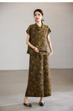 Celeste 2-Piece Yellow Coffee Jacquard Top Cheongsam